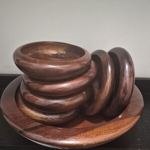 Vintage Wooden Salad Bowl Set
